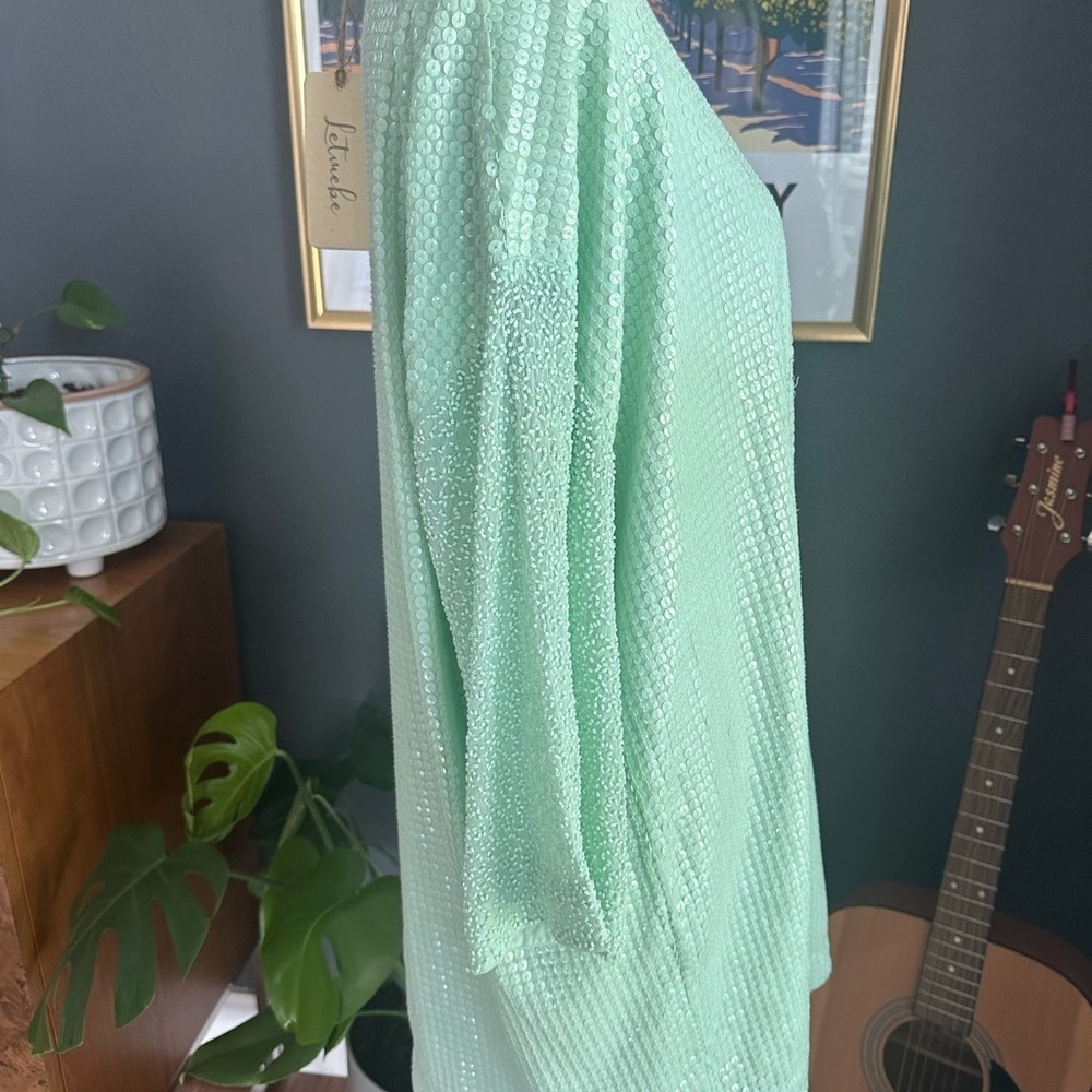 NWT Anthropologie Let Me Be Mint Green Fully Sequined Beaded Dress Size M - Picture 7 of 12